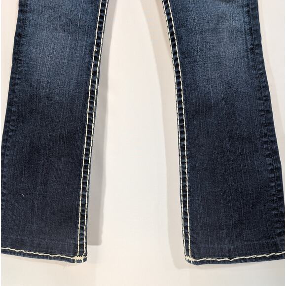 True Religion Big T Low Rise Bootcut Jeans 26‎ Made USA Blue Contrast Stitch - Picture 5 of 8